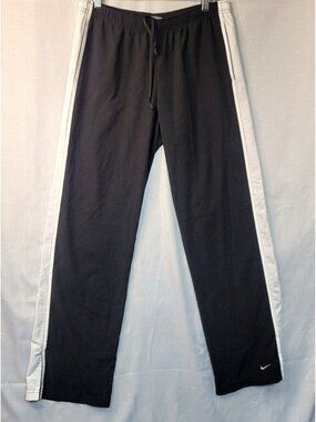 Nike Youth Track Pants M Black White Stripe Drawstring Running Athleisure Sporty